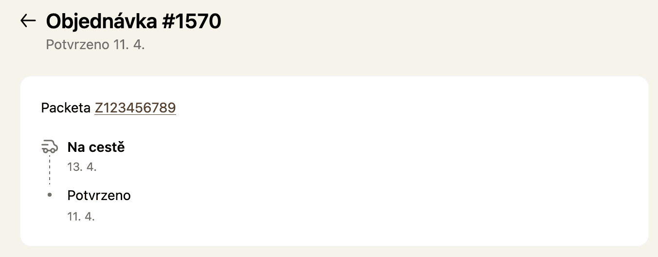 Stránka objednávky se sledováním zásilky